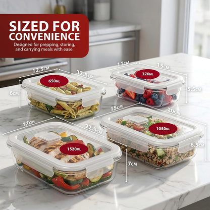 Zeno 4 Pack Dualsize Glass Containers with Lids
