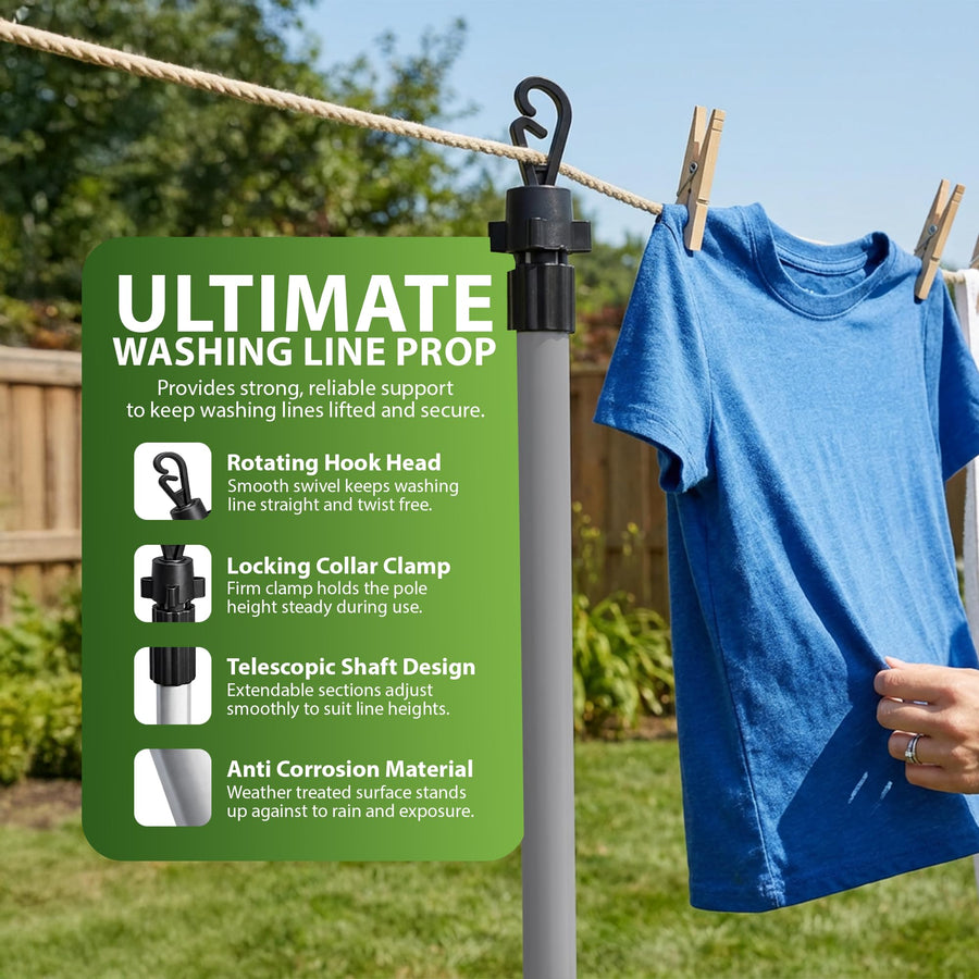 Zeno 2 Pack Silver Washing Line Prop Pole