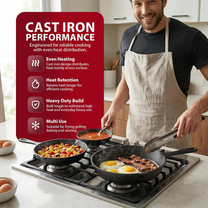 Zeno 3 Piece Cast Iron Skillet Pan Set