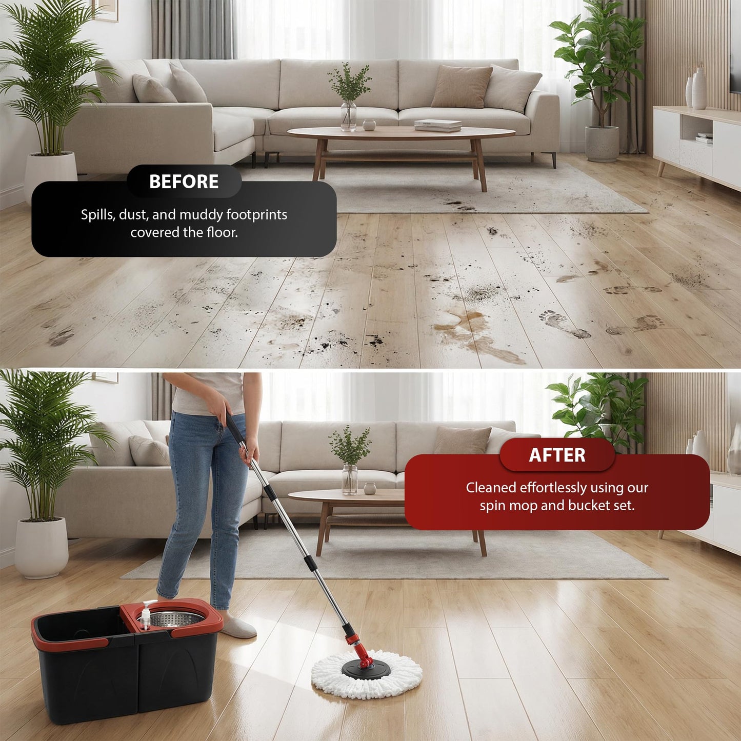 Zeno Black & Red Spin Mop and Bucket Set