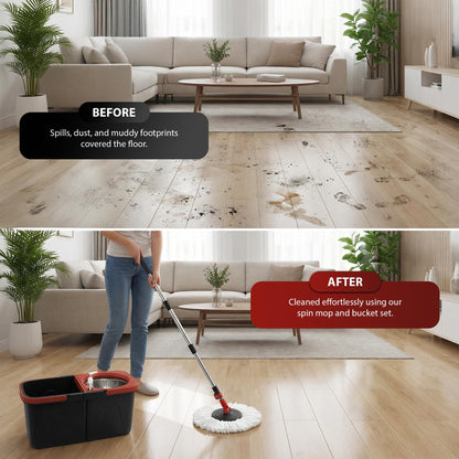 Zeno Black & Red Spin Mop and Bucket Set