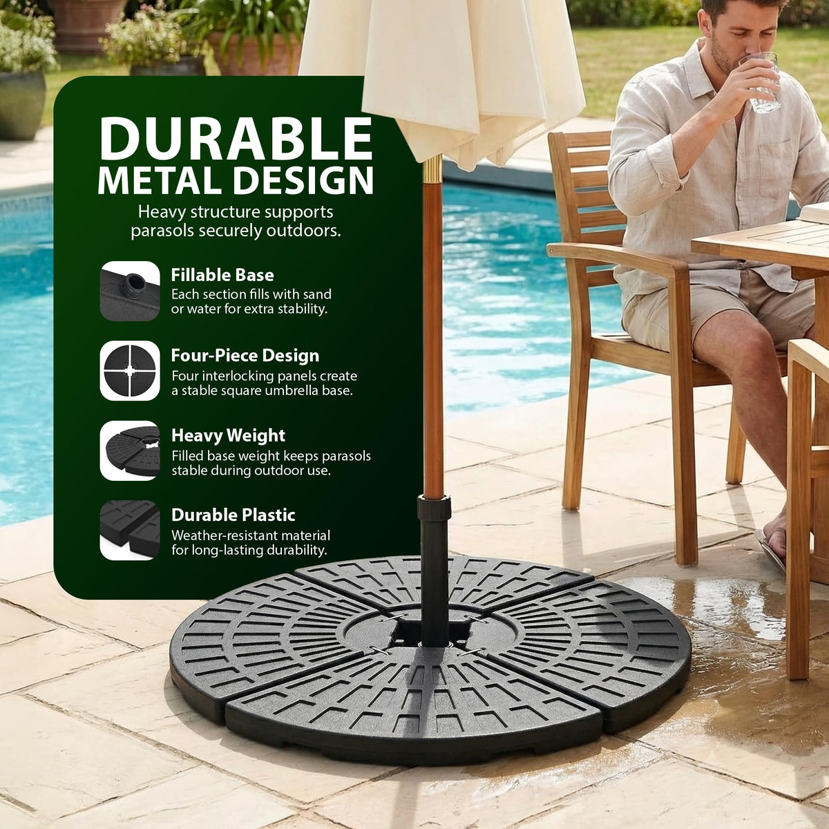 Zeno 4 Piece 60L Fan-Shaped Parasol Base Set