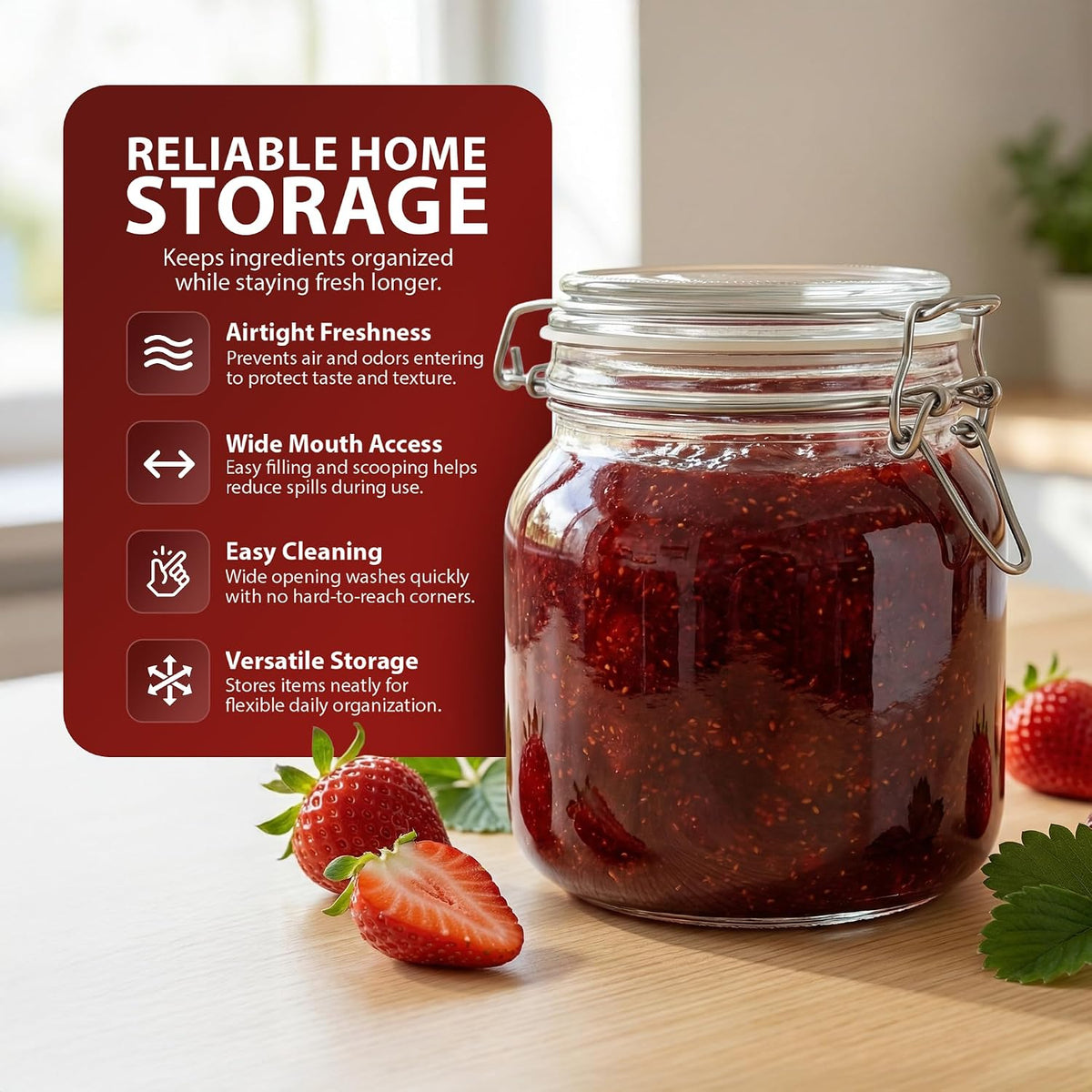 Zeno 3 Pack 1000ml Clip Top Glass Jars