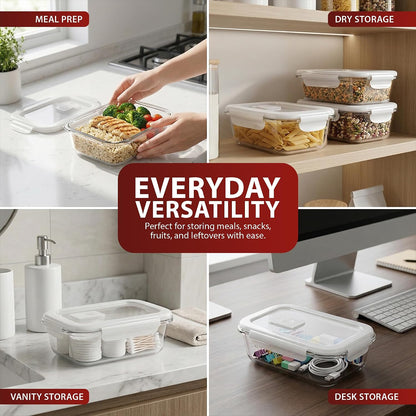 Zeno 4 Pack Dualsize Glass Containers with Lids