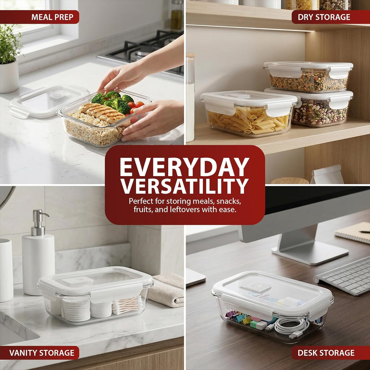 Zeno 4 Pack Multisize Glass Containers with Lids