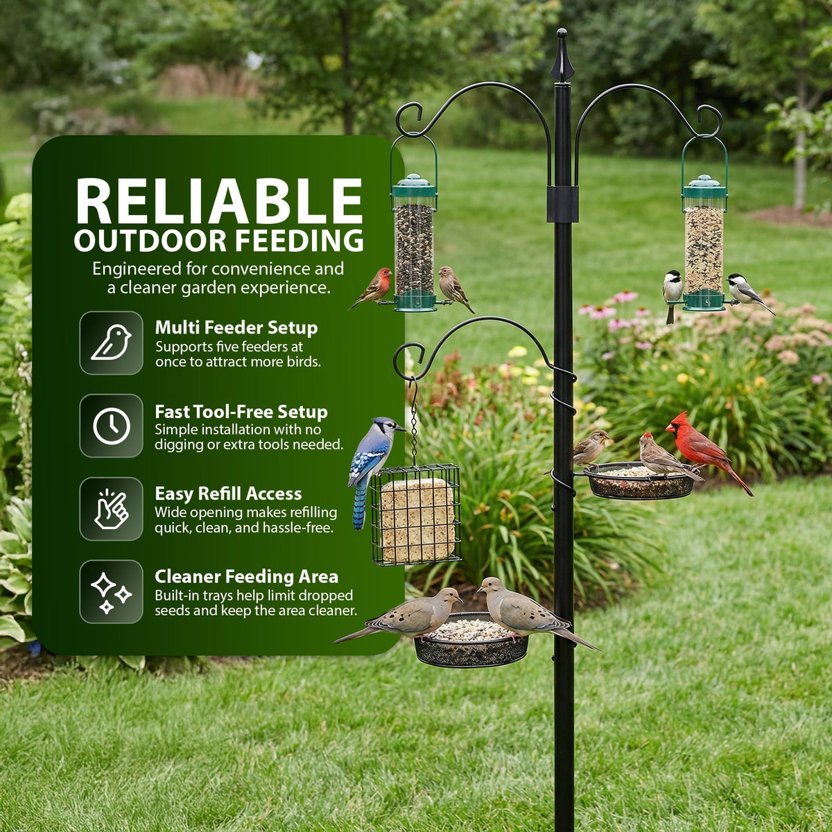 Zeno Bird Feeder Stand including 3 Feeders