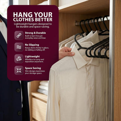 Zeno 50 Pack Black Plastic Coat Hangers
