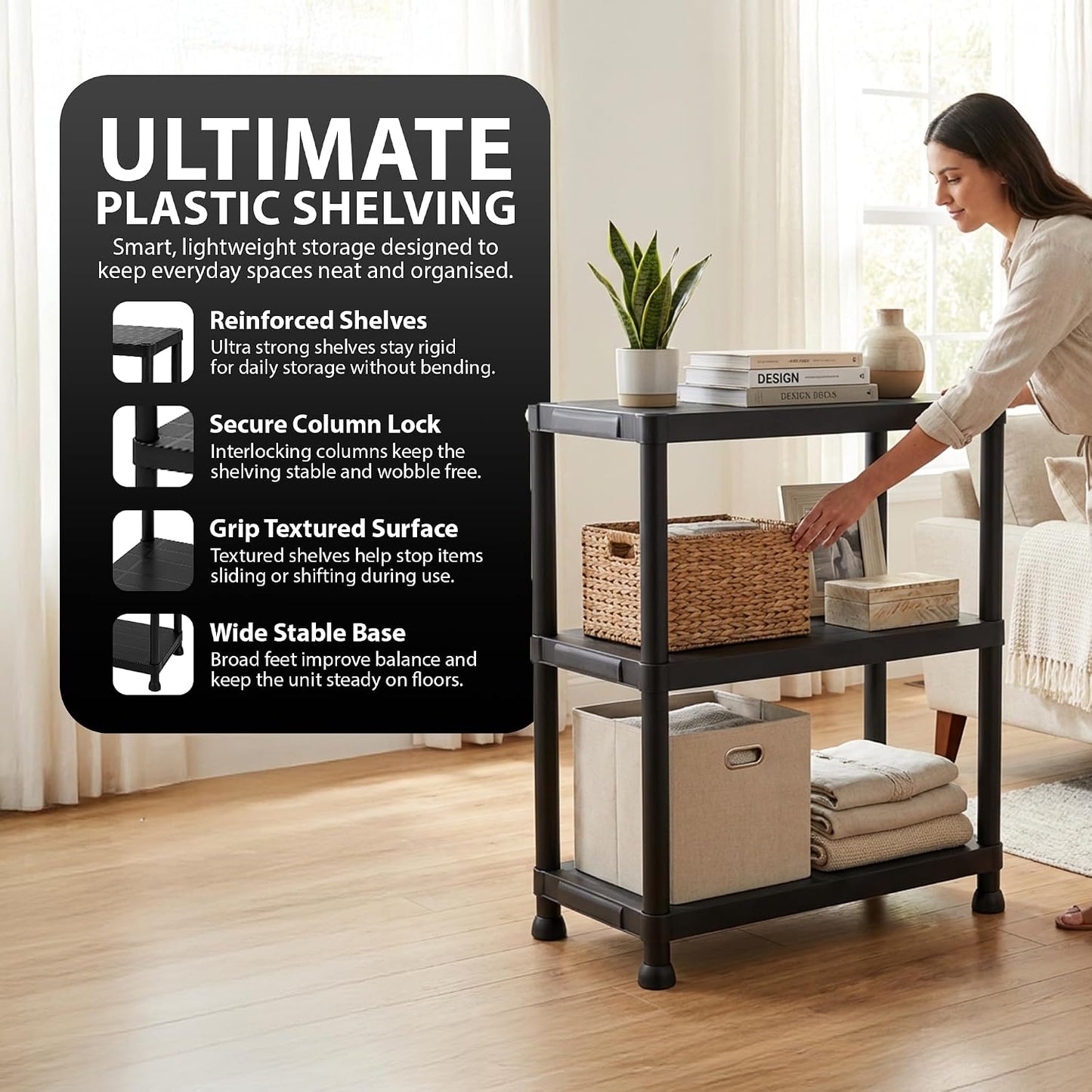 Zeno Set of 2 Plastic 3 Tier Shelving Units