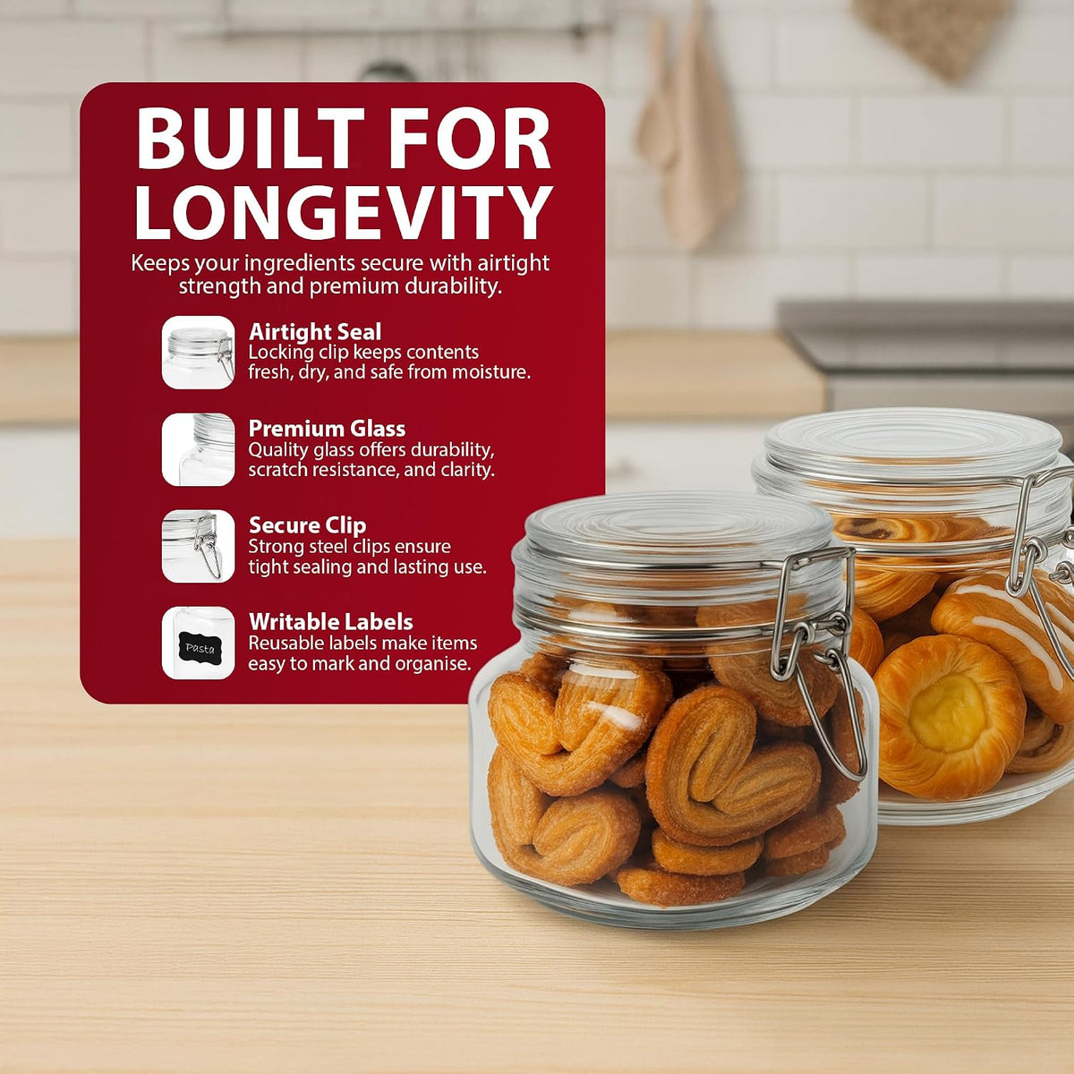 Zeno 6 Pack 500ml Clip Top Glass Jars