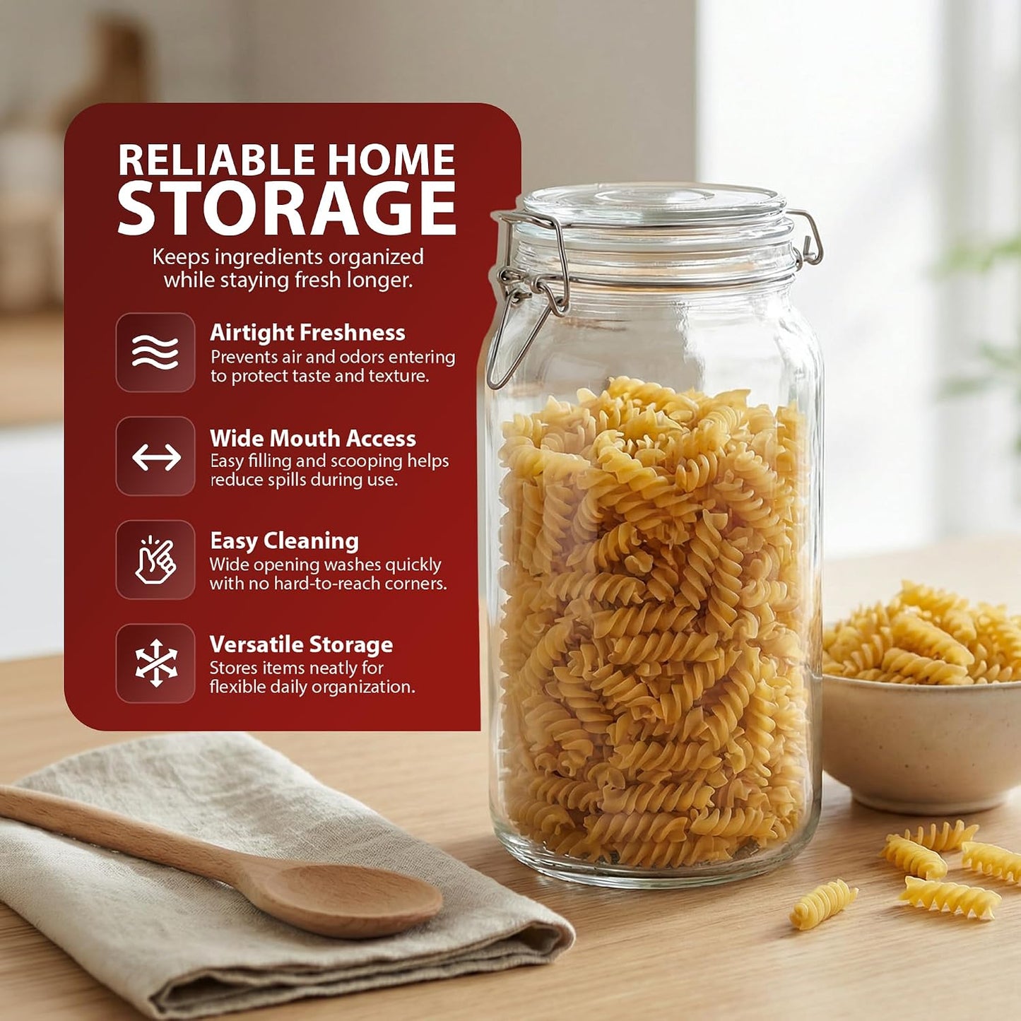 Zeno 6 Pack 2000ml Clip Top Glass Jars