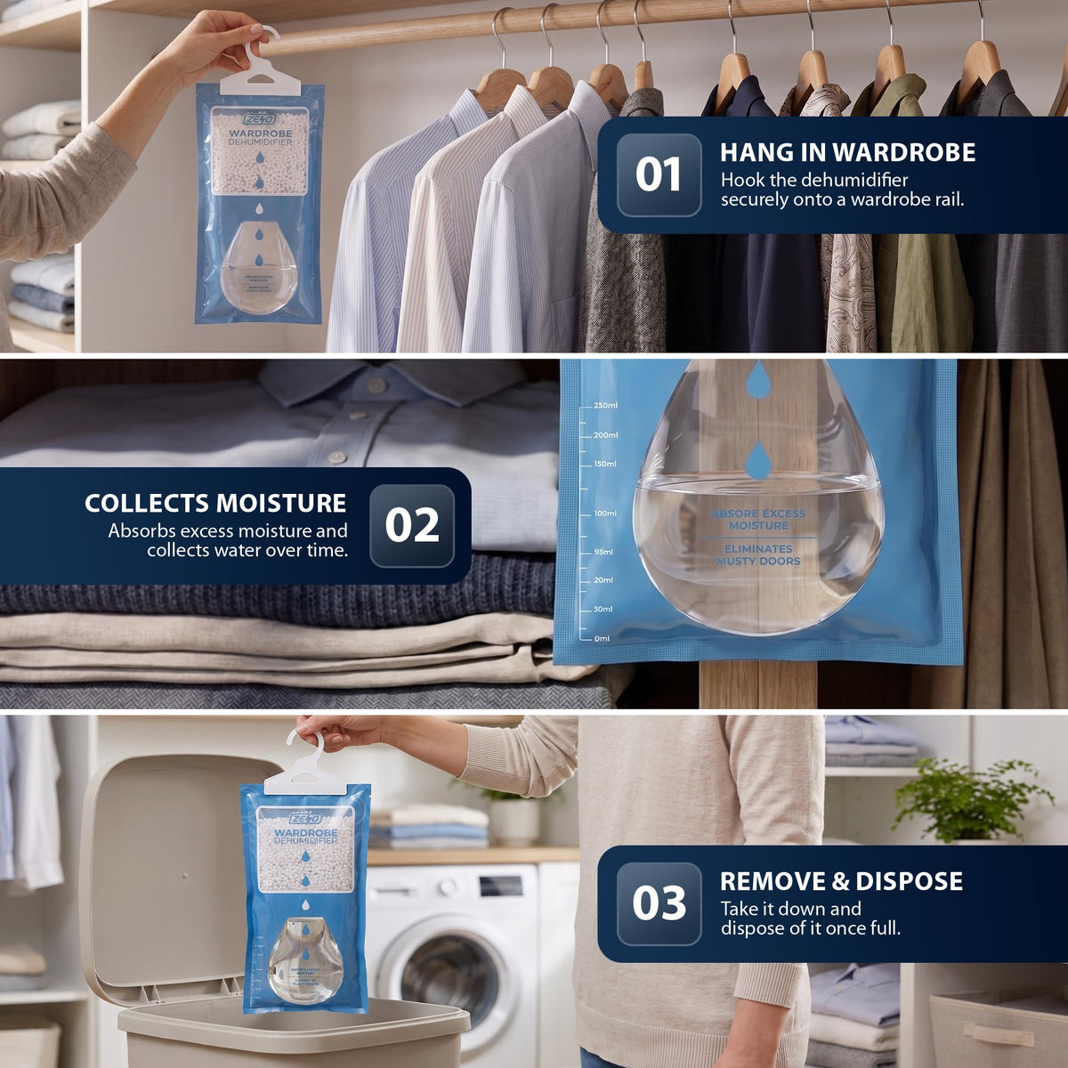 Zeno Pack of 24 Wardrobe Dehumidifier Hanging Bags