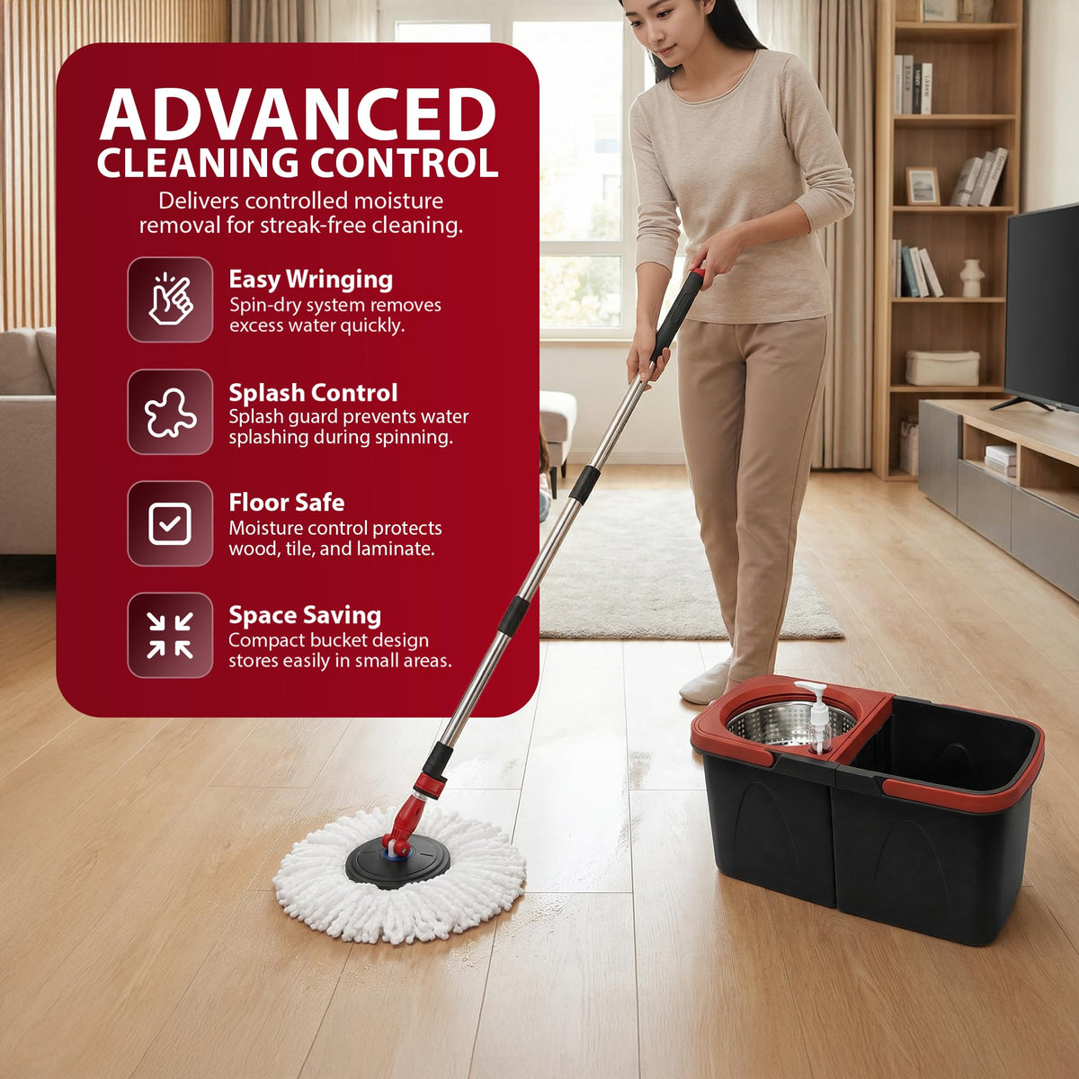Zeno Black & Red Spin Mop and Bucket Set