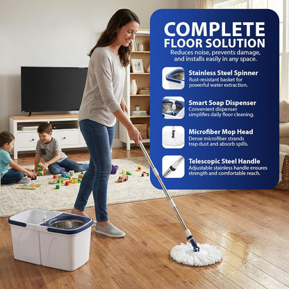Zeno White & Blue Spin Mop and Bucket Set