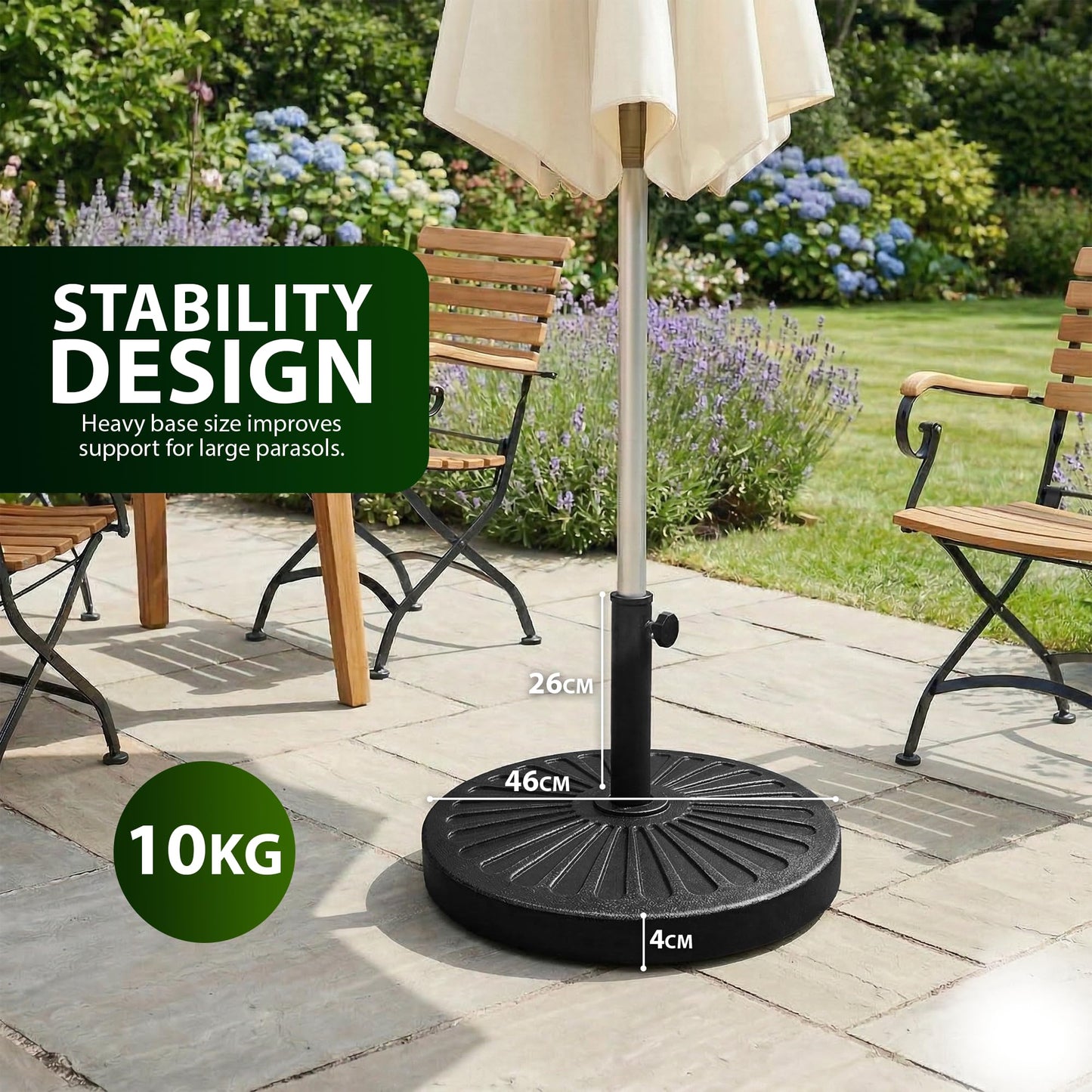 Zeno 10KG Black Sunflower Design Cast Iron Parasol Base
