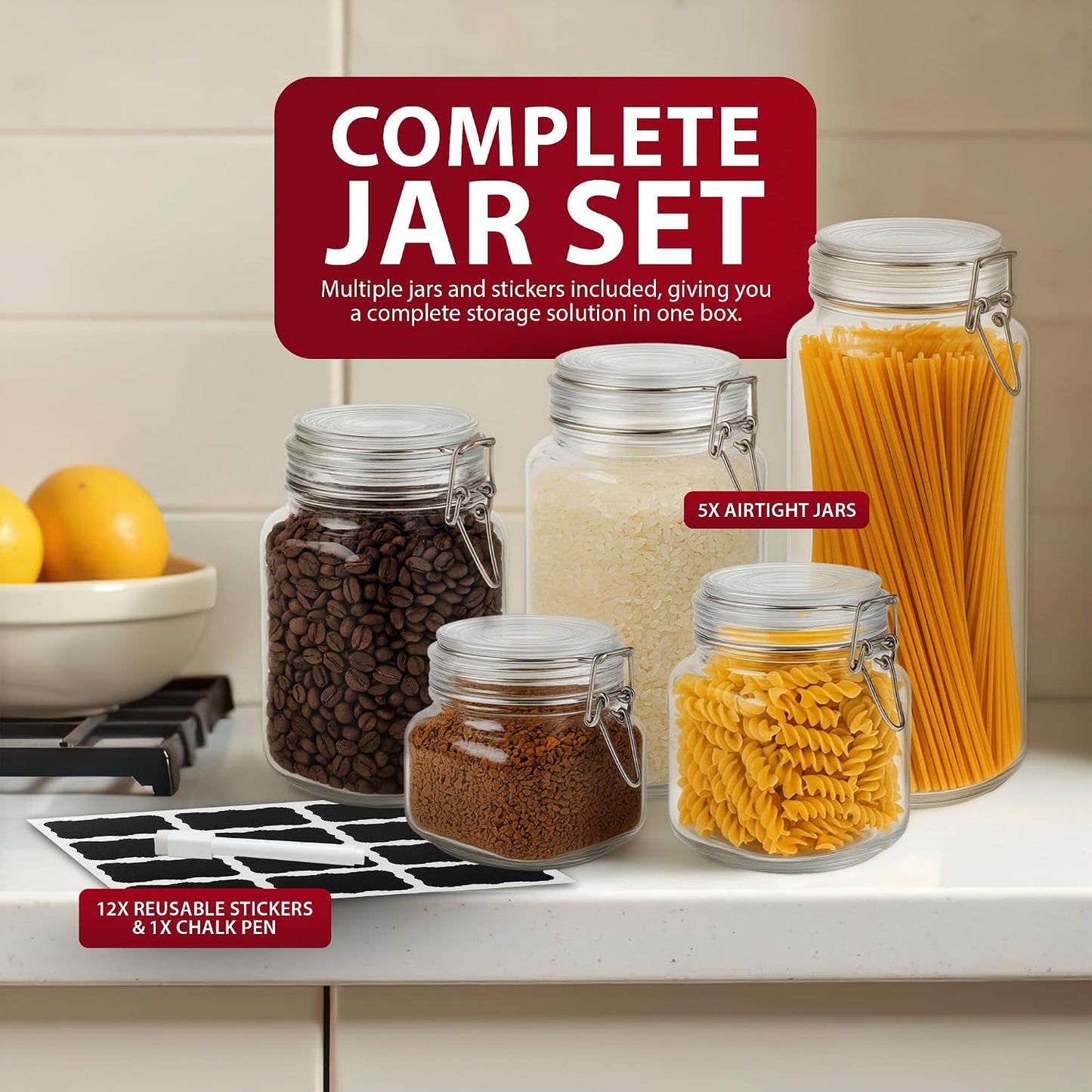 Zeno Set of 5 Glass Food Jars