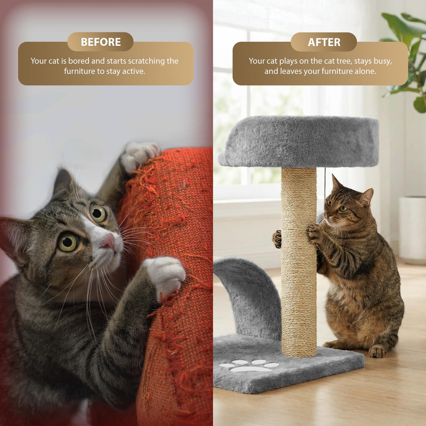 Rex & Roxy 44cm Grey Cat Scratching Tree