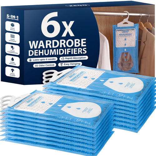 Zeno Pack of 6 Wardrobe Dehumidifier Hanging Bags