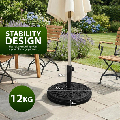 Zeno 12KG Black Rose Design Cast Iron Parasol Base