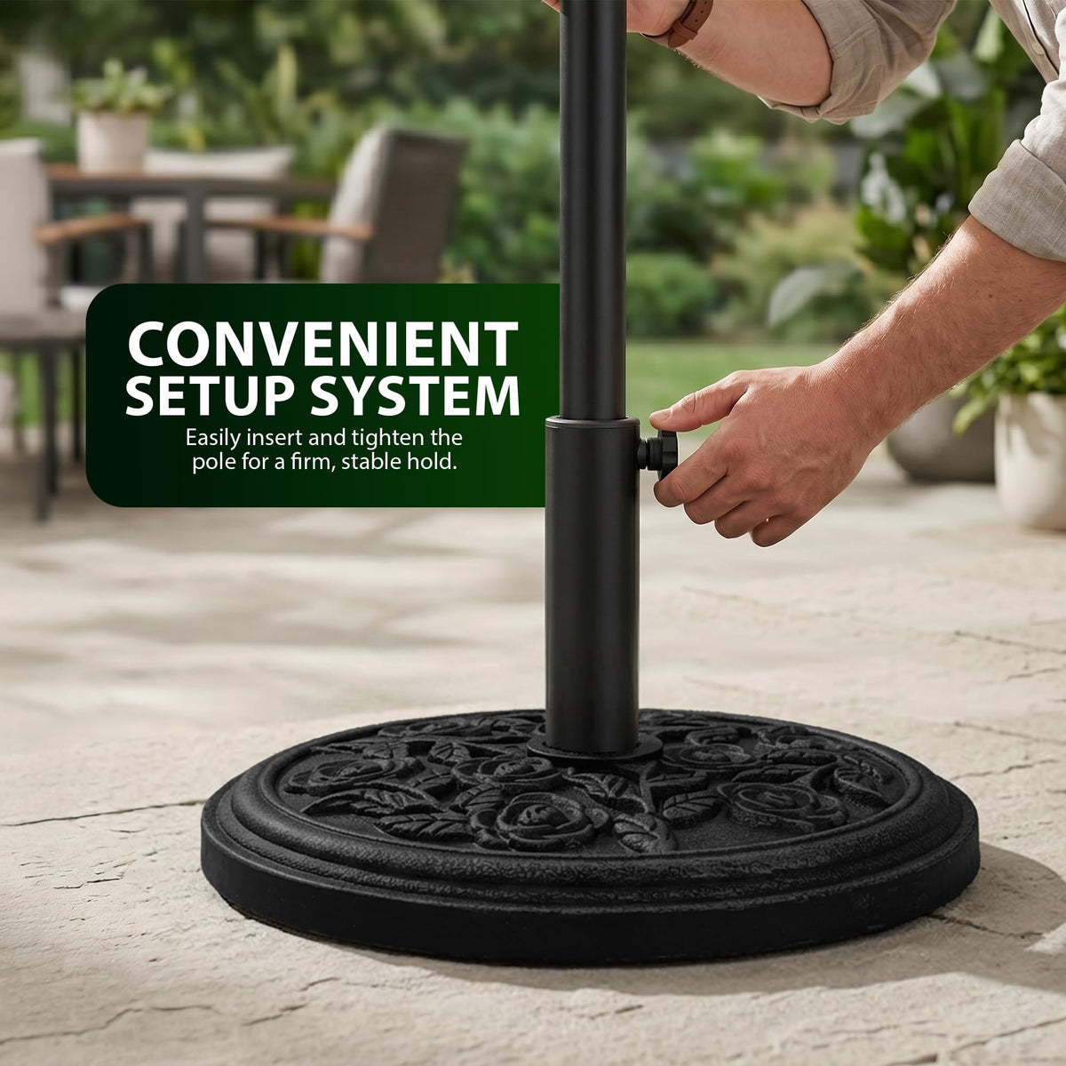 Zeno 12KG Black Rose Design Cast Iron Parasol Base