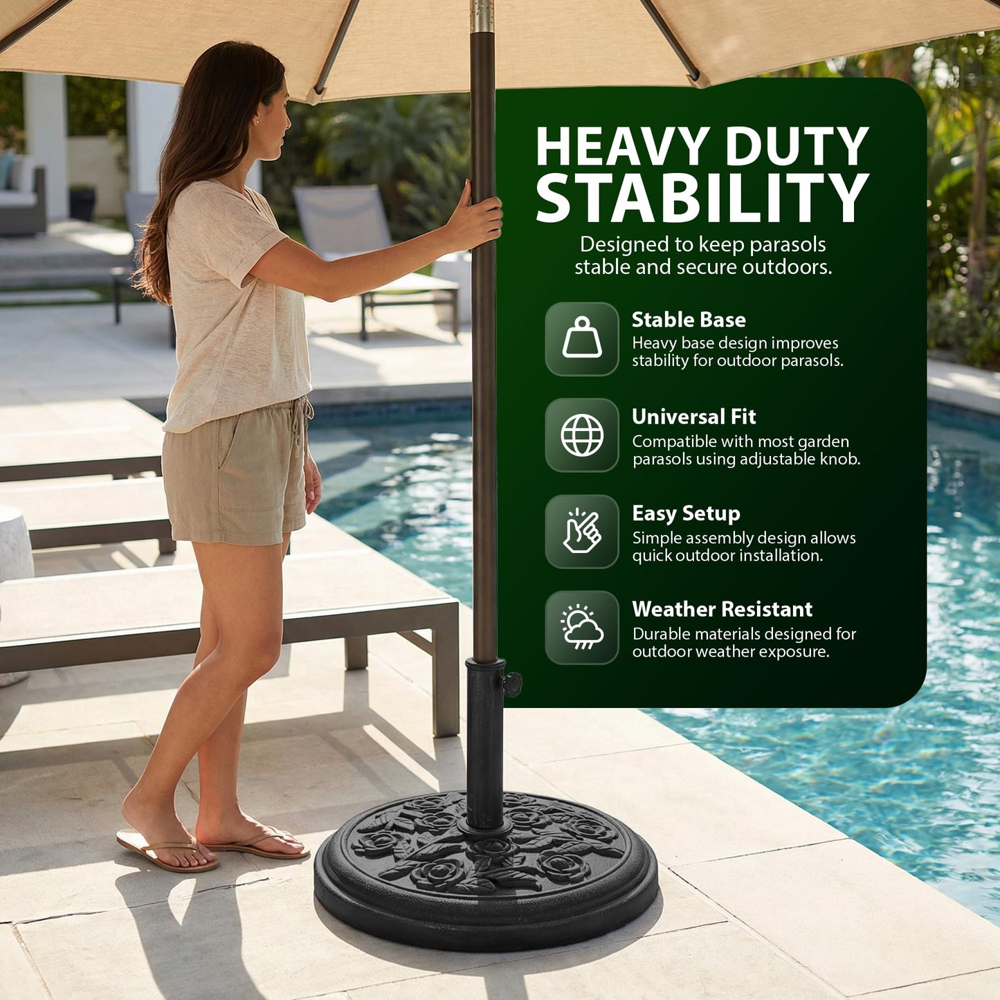 Zeno 9KG Black Rose Design Cast Iron Parasol Base