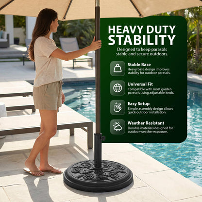 Zeno 9KG Black Rose Design Cast Iron Parasol Base
