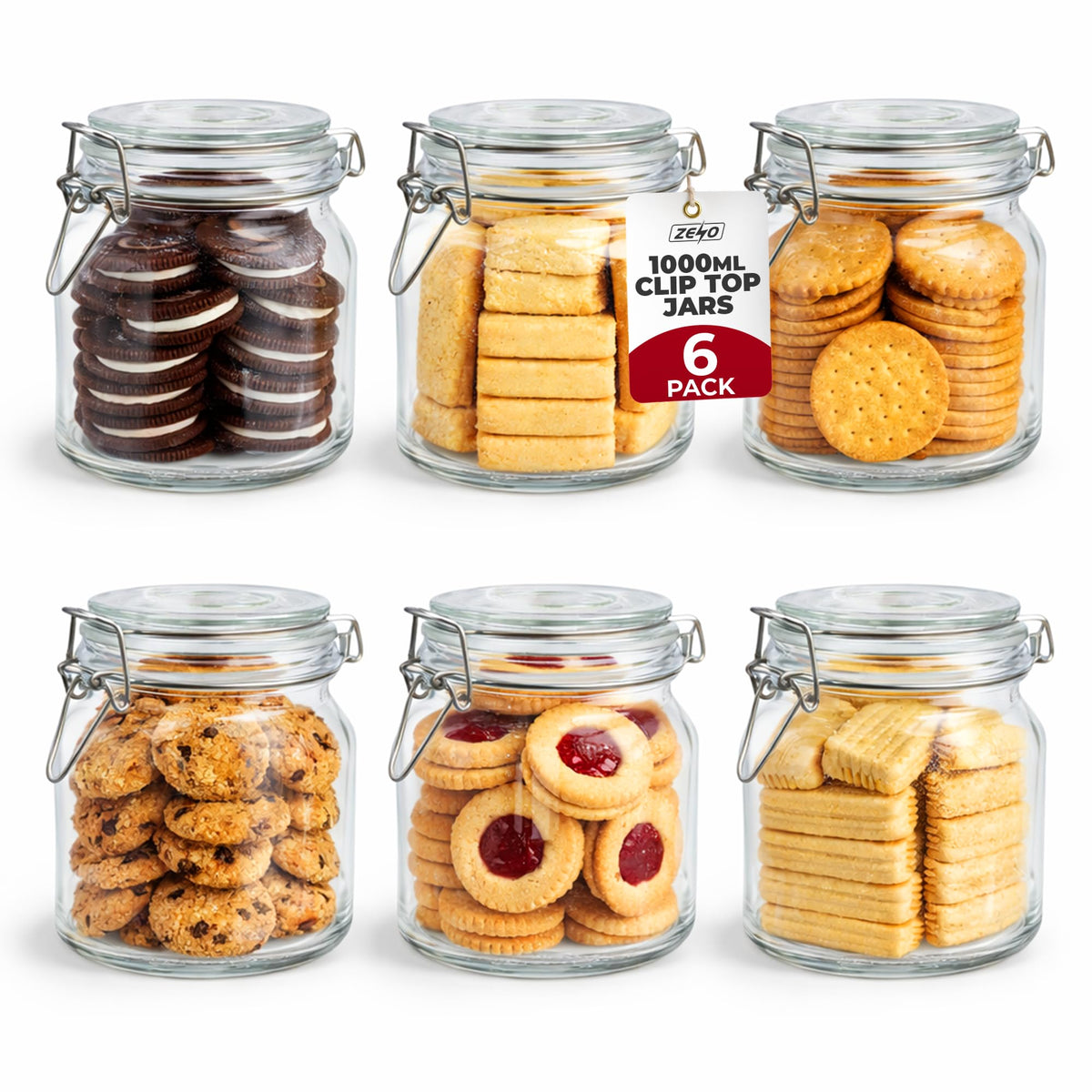 Zeno 6 Pack 1000ml Clip Top Glass Jars
