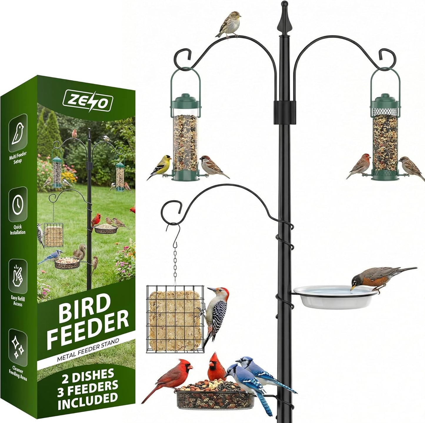 Zeno Bird Feeder Stand including 3 Feeders