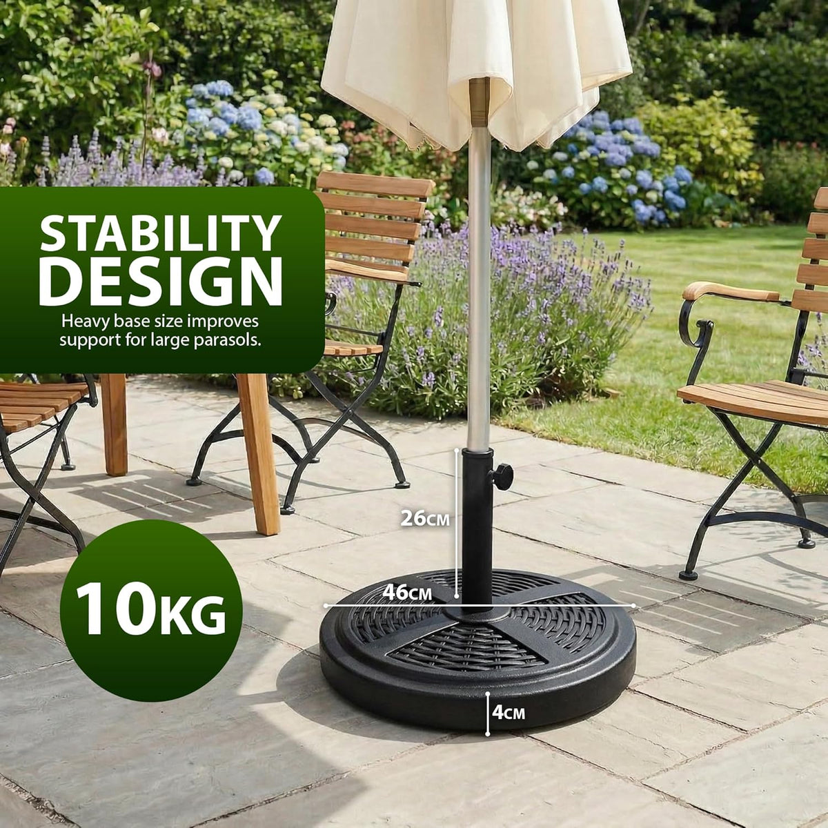 Zeno 10KG Black Rattan Design Cast Iron Parasol Base