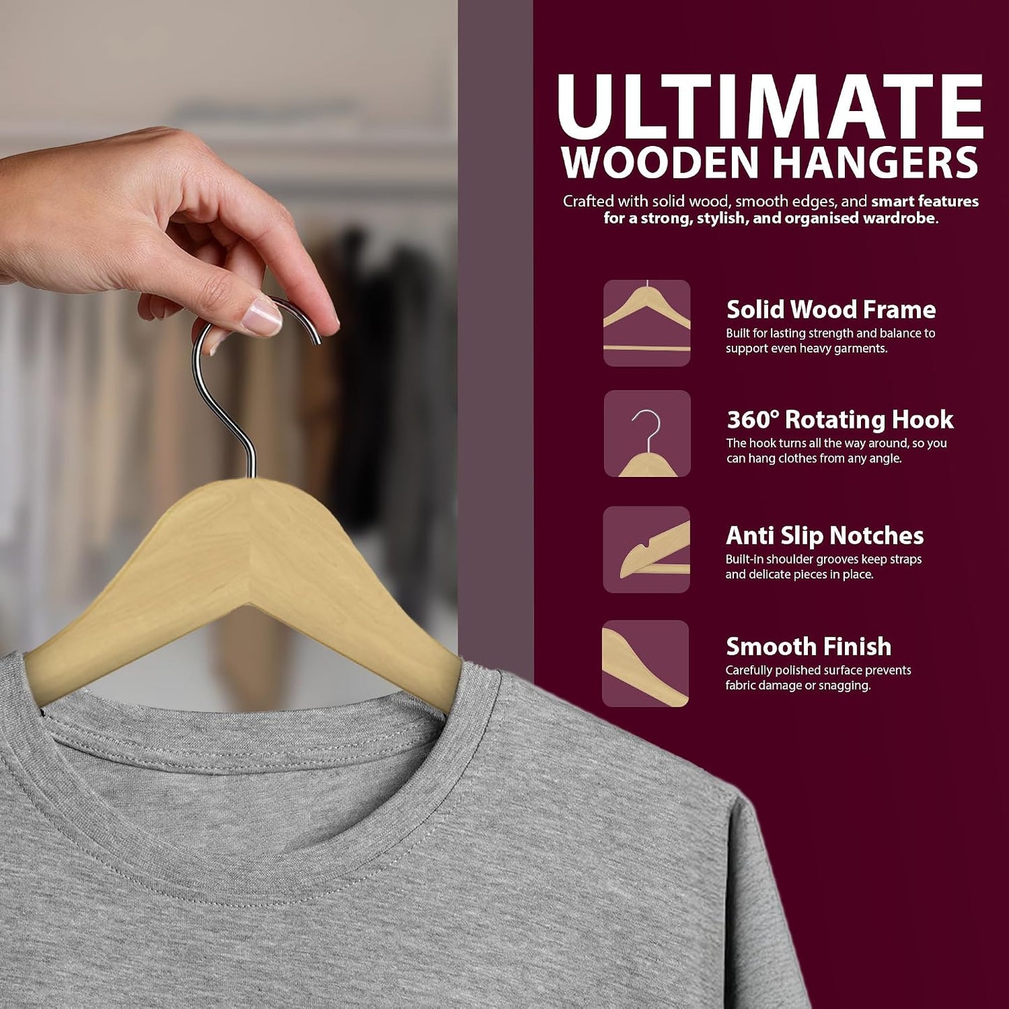 Zeno 40 Pack Natural Wooden Coat Hangers