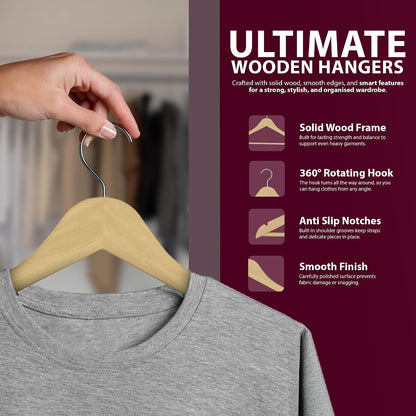 Zeno 20 Pack Natural Wooden Coat Hangers