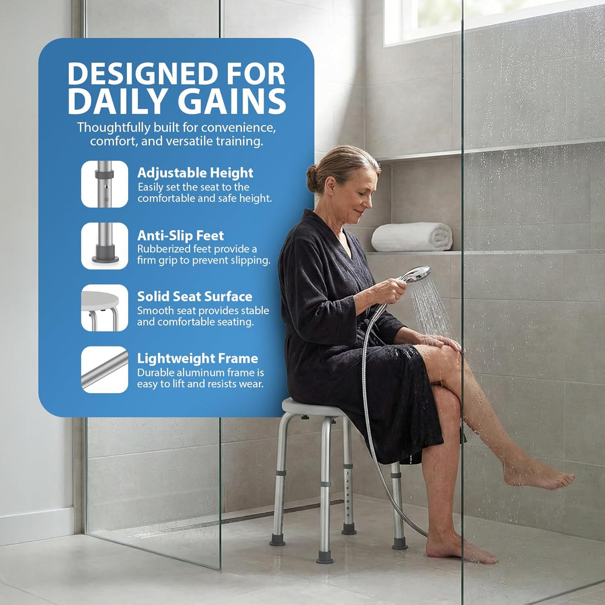 Zeno 50cm Round Shower Stool