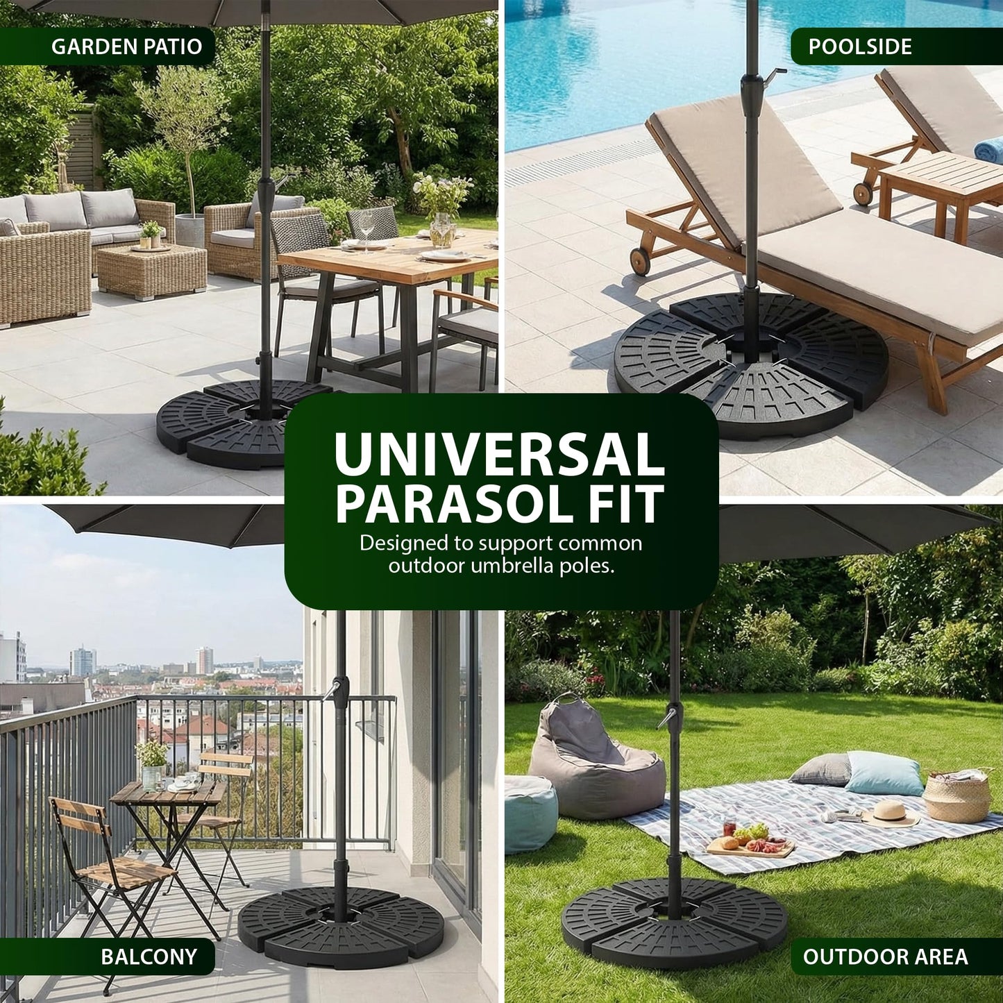 Zeno 4 Piece 60L Fan-Shaped Parasol Base Set