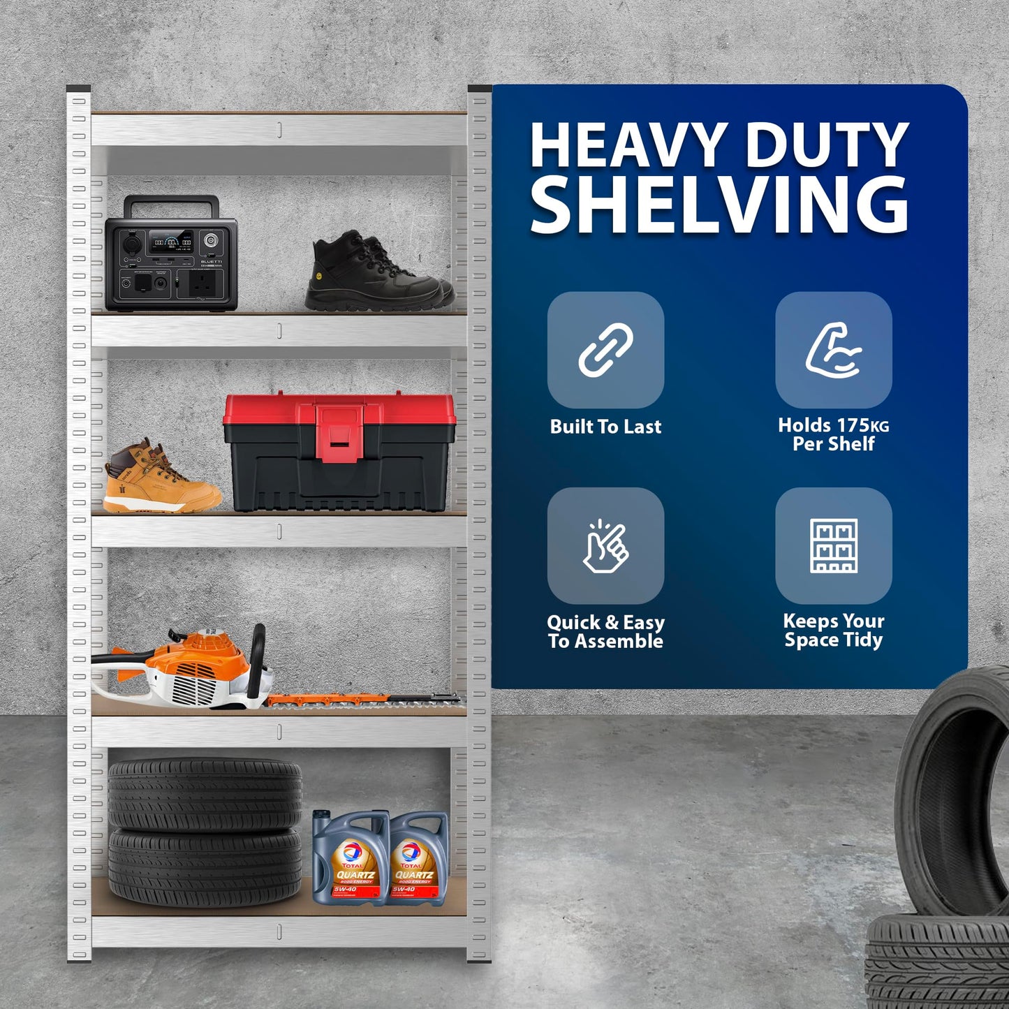 Zeno Silver Regular 5 Tier Garage Shelving Unit