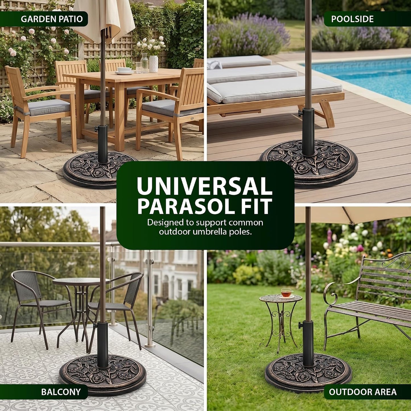 Zeno 12KG Bronze Rose Design Cast Iron Parasol Base
