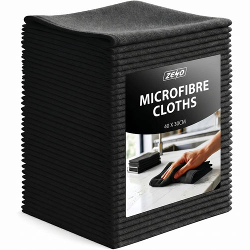 Zeno 10 Pack Black Microfibre Cloths