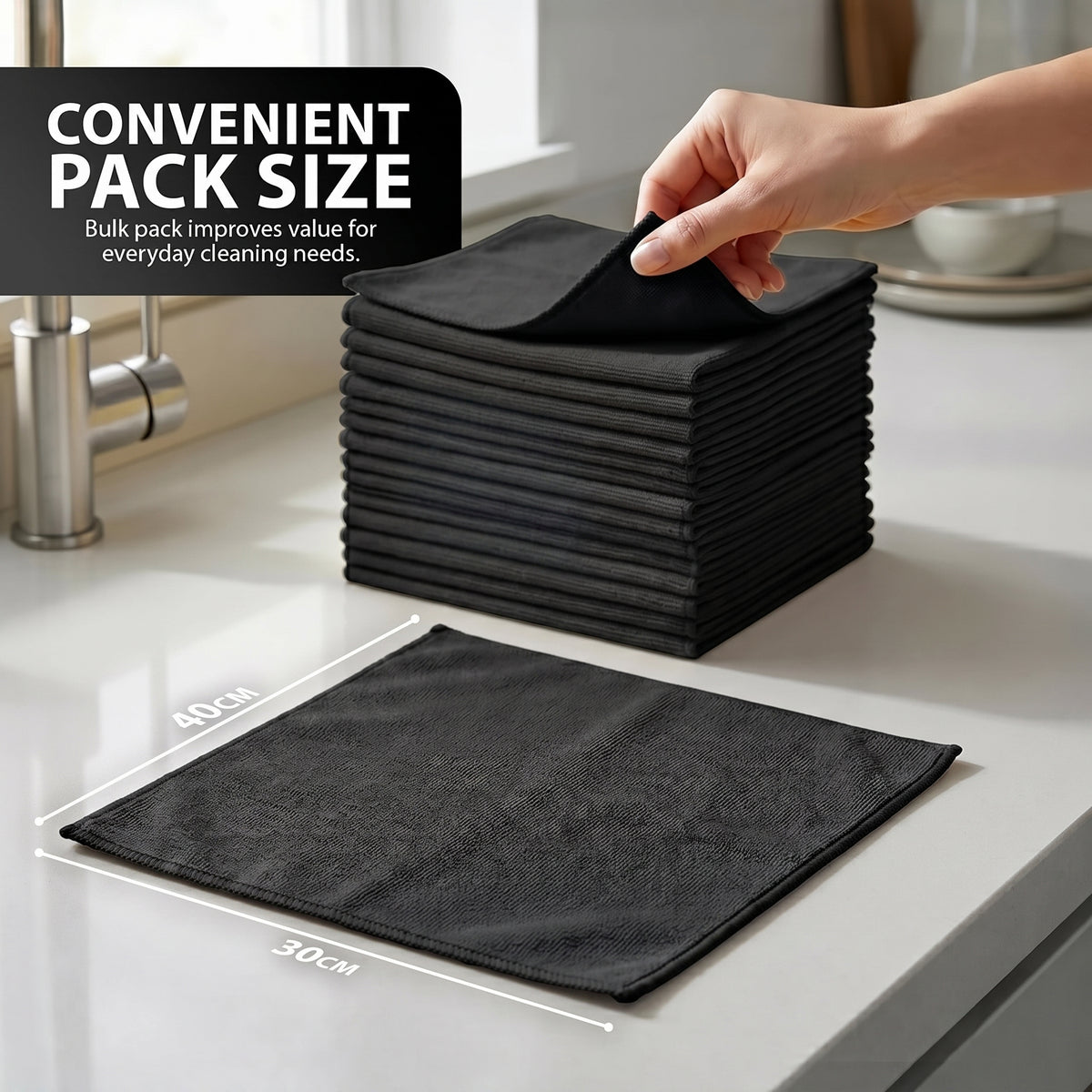 Zeno 10 Pack Black Microfibre Cloths