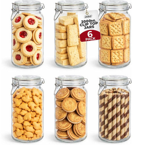 Zeno 6 Pack 2000ml Clip Top Glass Jars