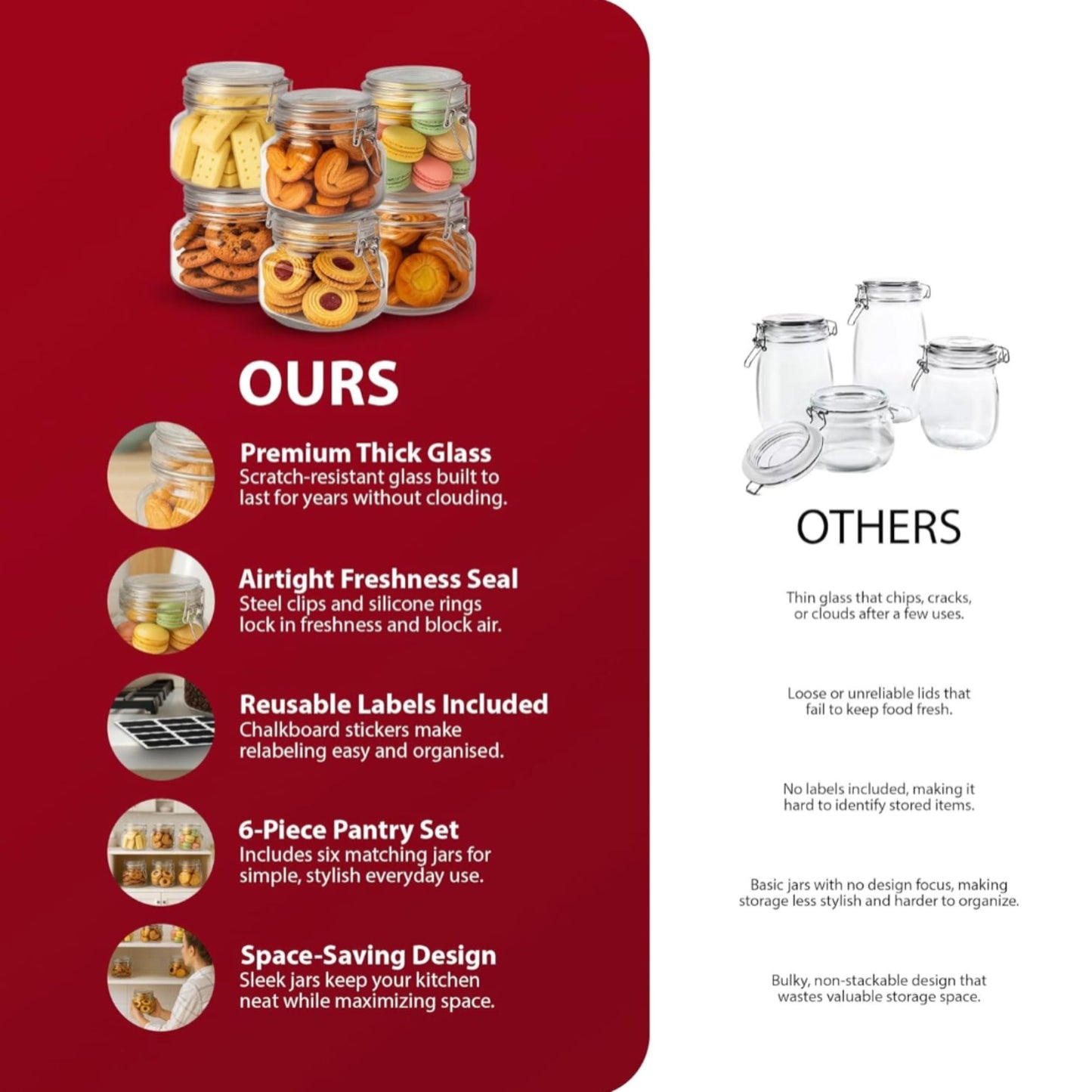 Zeno 6 Pack 500ml Clip Top Glass Jars