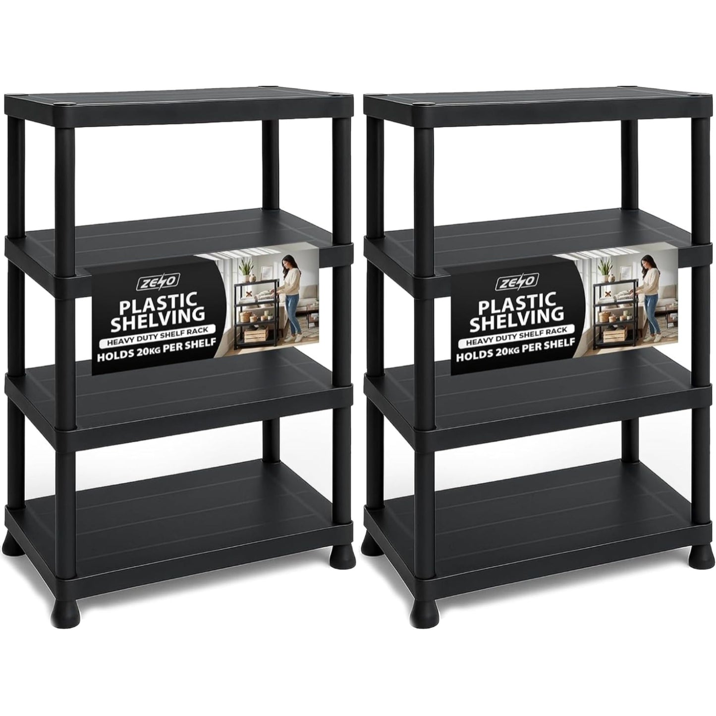 Zeno Set of 2 Plastic 4 Tier Shelving Units