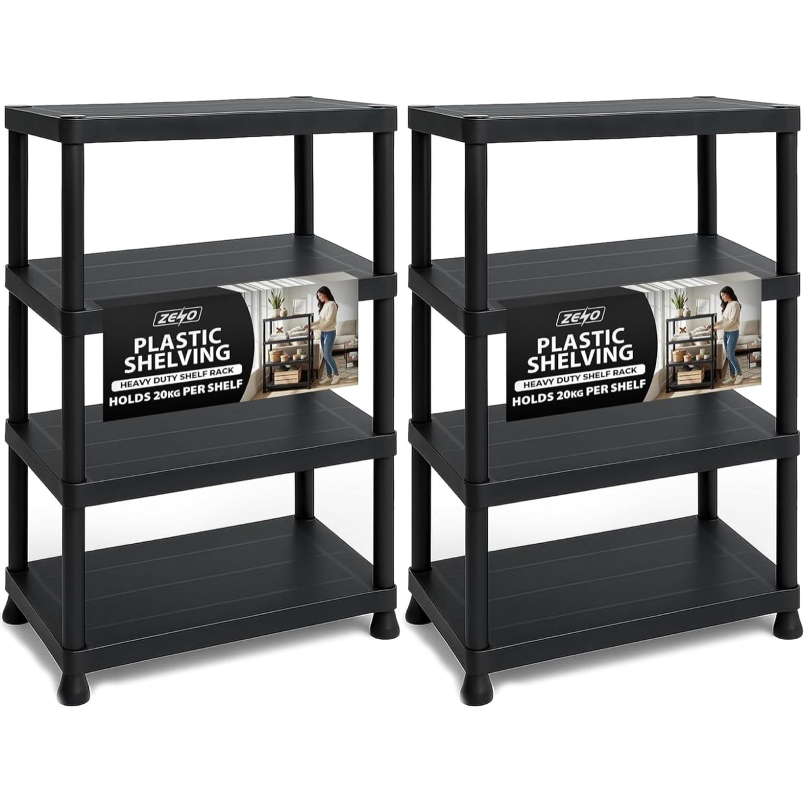 Zeno Set of 2 Plastic 4 Tier Shelving Units
