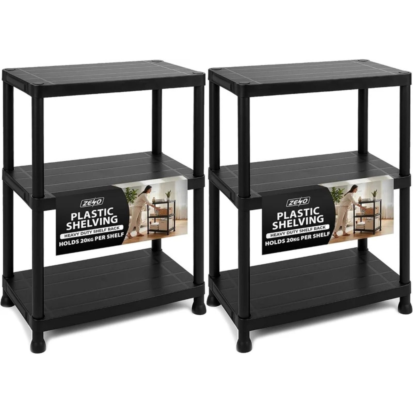 Zeno Set of 2 Plastic 3 Tier Shelving Units