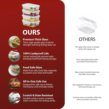 Zeno 4 Pack Glass Food Containers with Lids