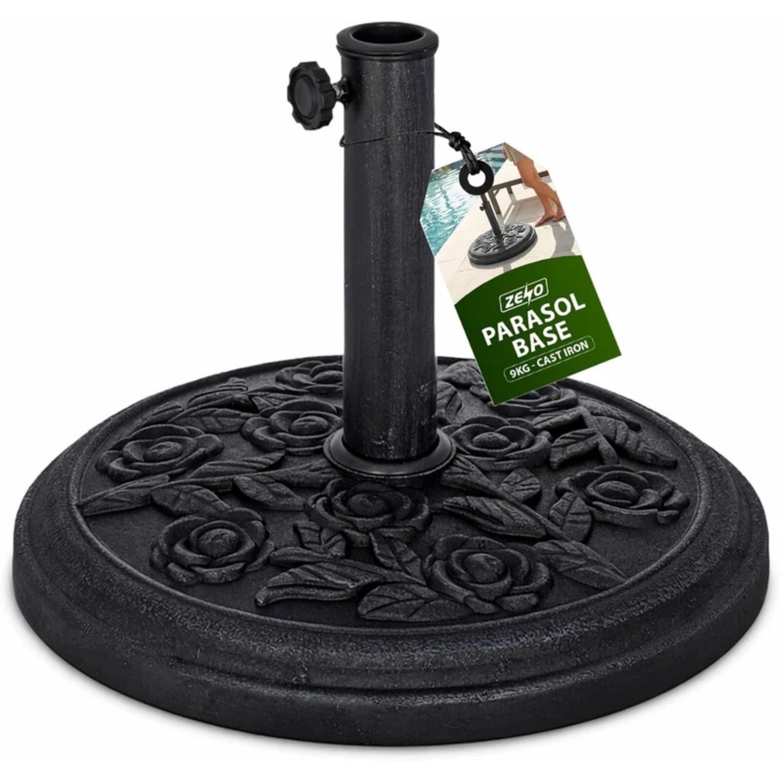 Zeno 9KG Black Rose Design Cast Iron Parasol Base