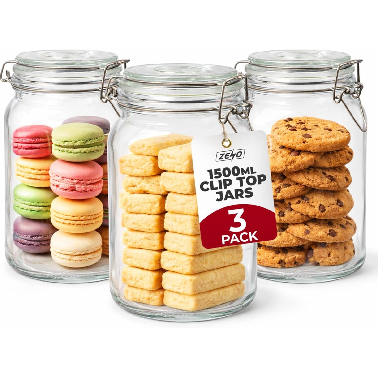Zeno 3 Pack 1500ml Clip Top Glass Jars