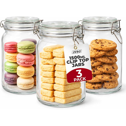 Zeno 3 Pack 1500ml Clip Top Glass Jars