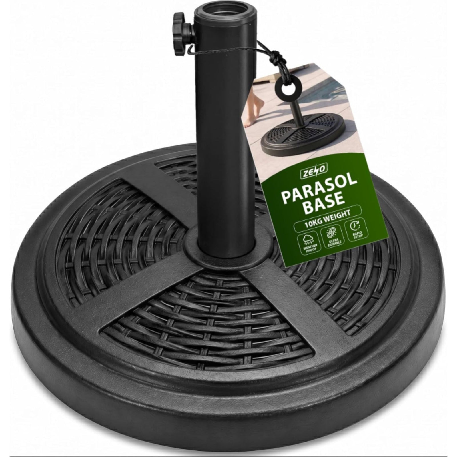 Zeno 10KG Black Rattan Design Cast Iron Parasol Base