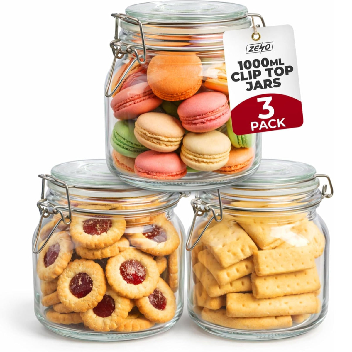 Zeno 3 Pack 1000ml Clip Top Glass Jars