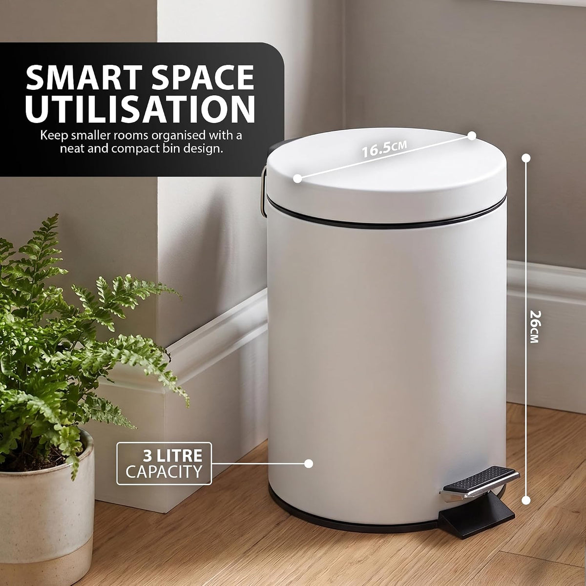 Zeno 3L Matte White Pedal Bathroom Bin