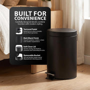 Zeno 3L Matte Black Pedal Bathroom Bin