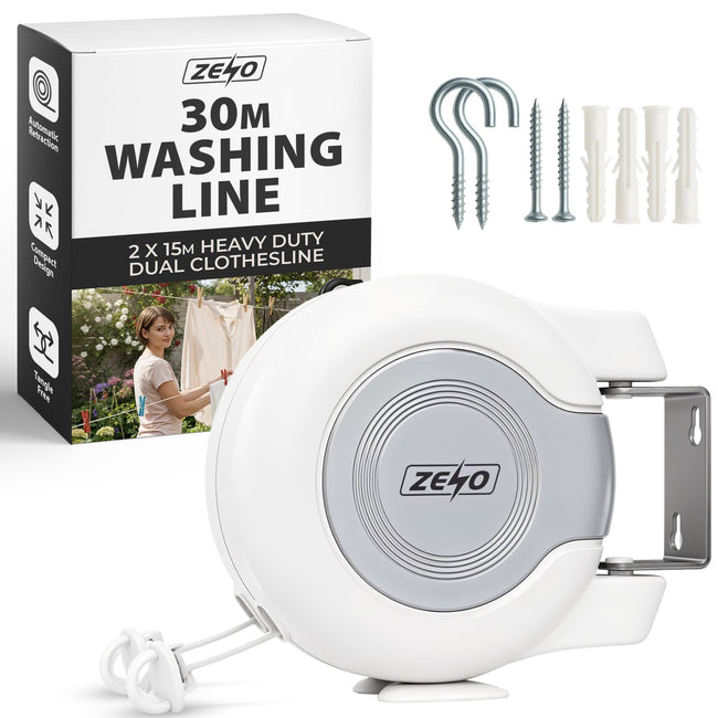 Zeno White & Grey Retractable Double Washing Line